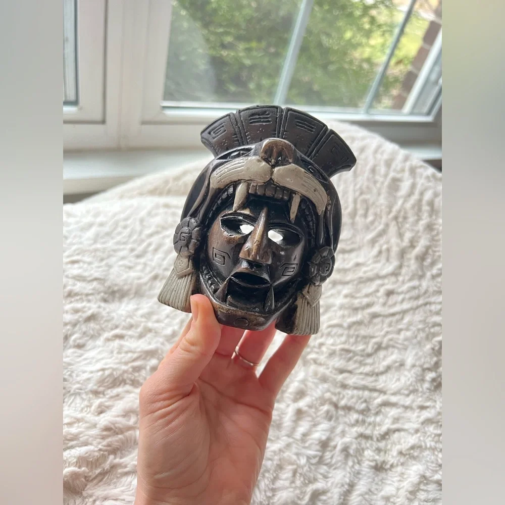 Authentic Mayan Aztec Warrior Mask artifact carved stone from Mexico rare EUC - Picture 2 of 9